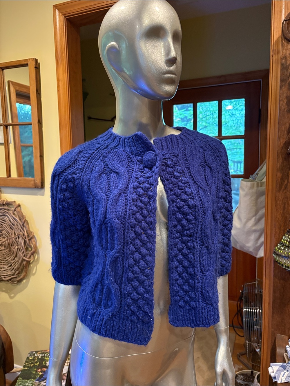 Cozy Cable-Knit crop Short Sleeve Sweater - Royal Blue hand knit by Fever
